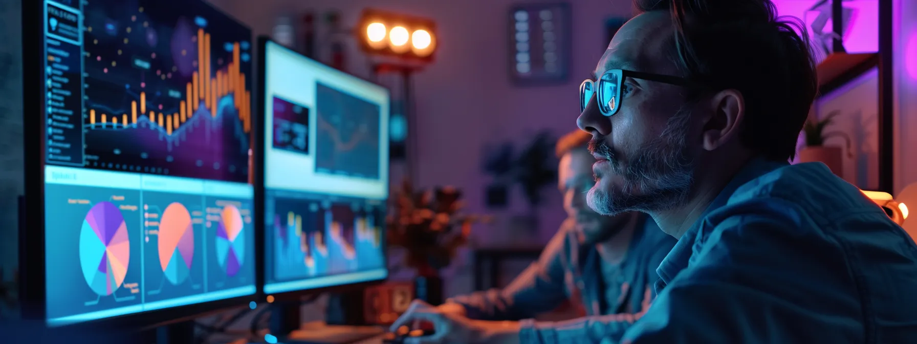 a team of digital marketers in a meeting discussing seo strategies and analyzing data on a computer screen.