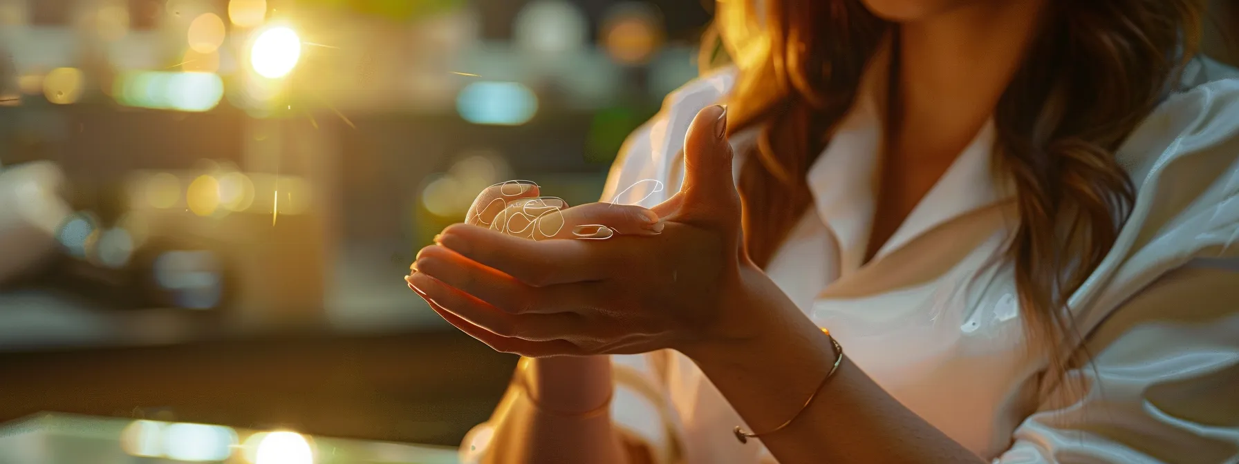 a woman admiring her freshly painted nails at a professional nail salon.