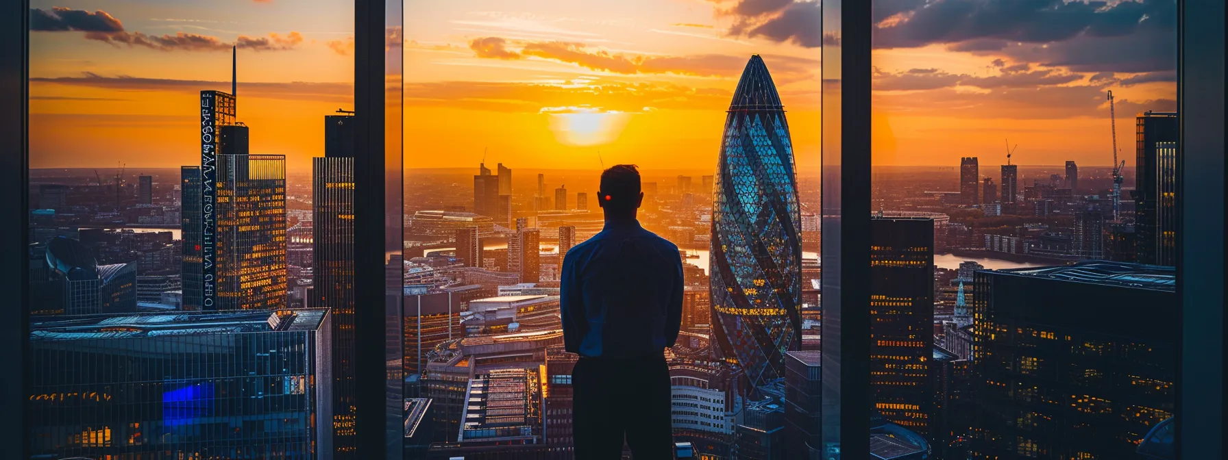 a person looking through a window at a changing skyline, symbolizing the evolving landscape of cold calling regulations.