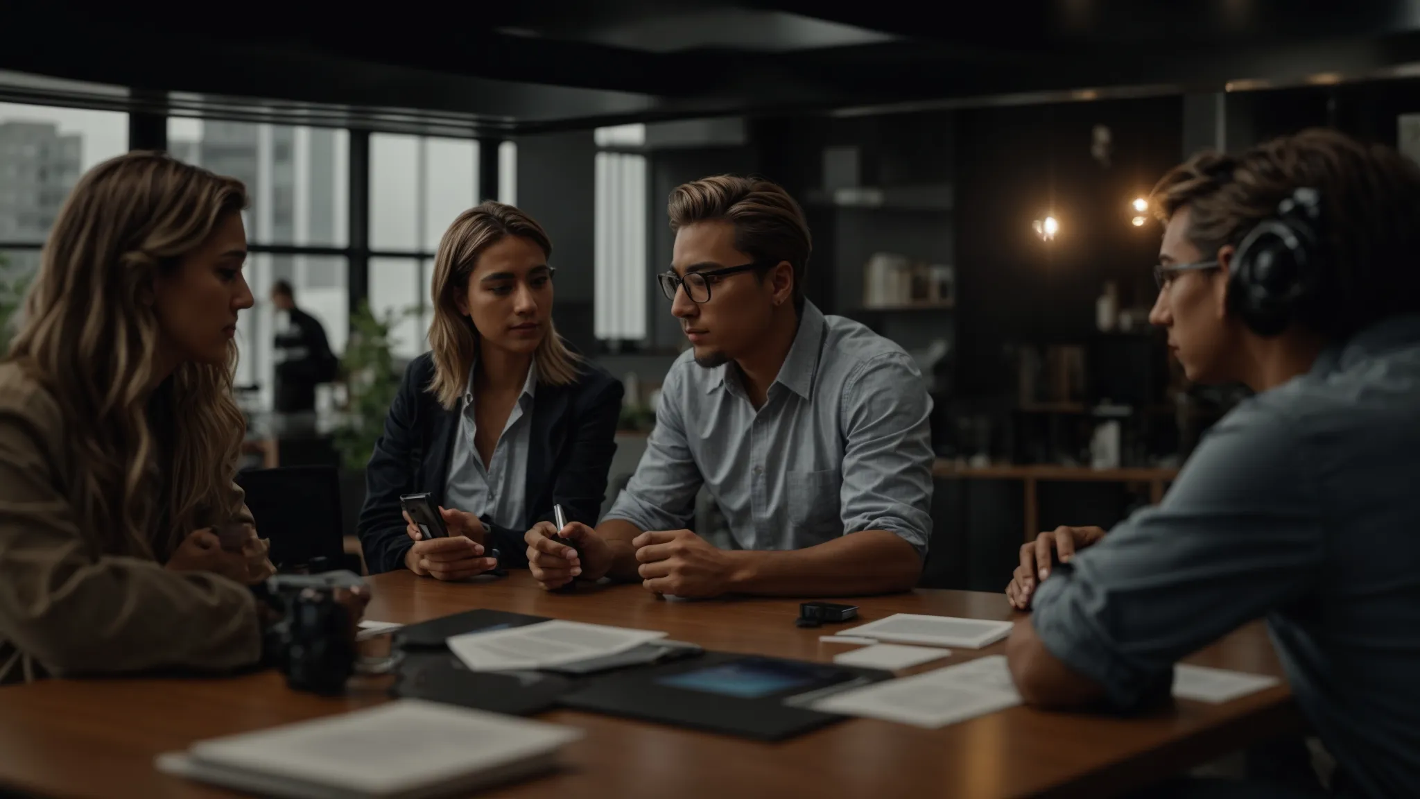 a group of professionals discussing and brainstorming together.