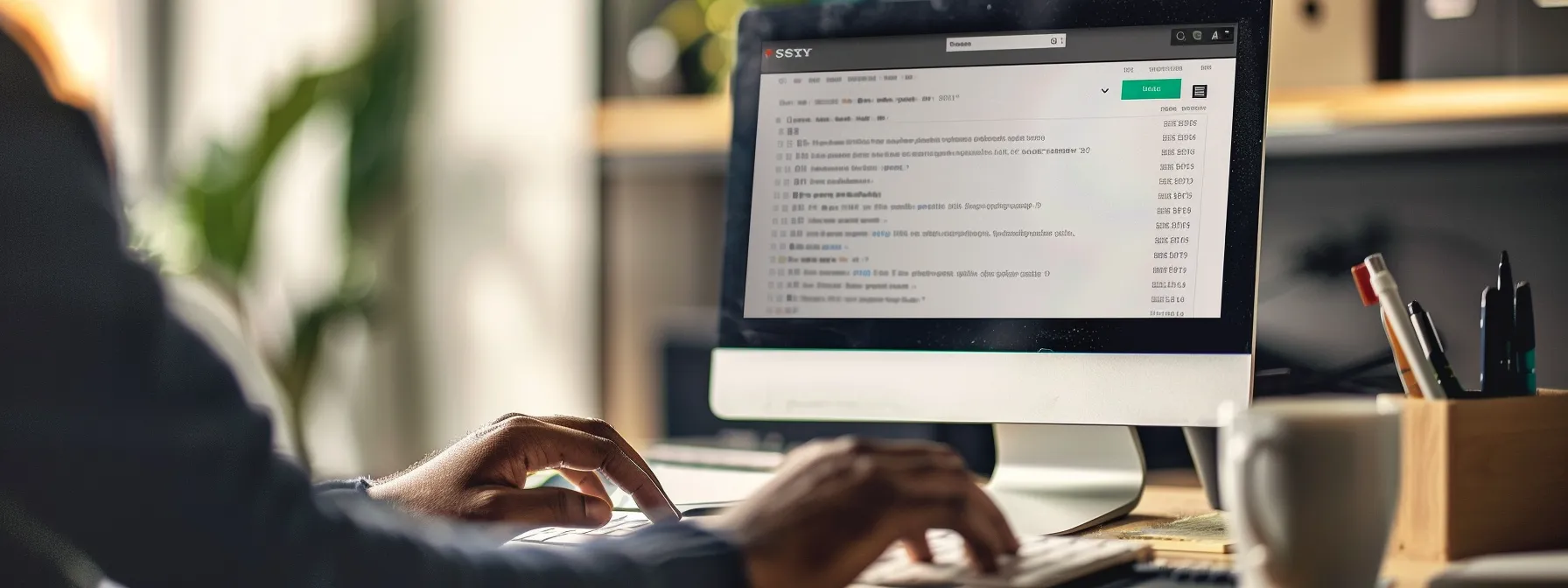 a person typing at a computer, with a screen displaying a well-crafted email with a captivating subject line, personalized content, clear value proposition, strong call to action, and a/b testing results.