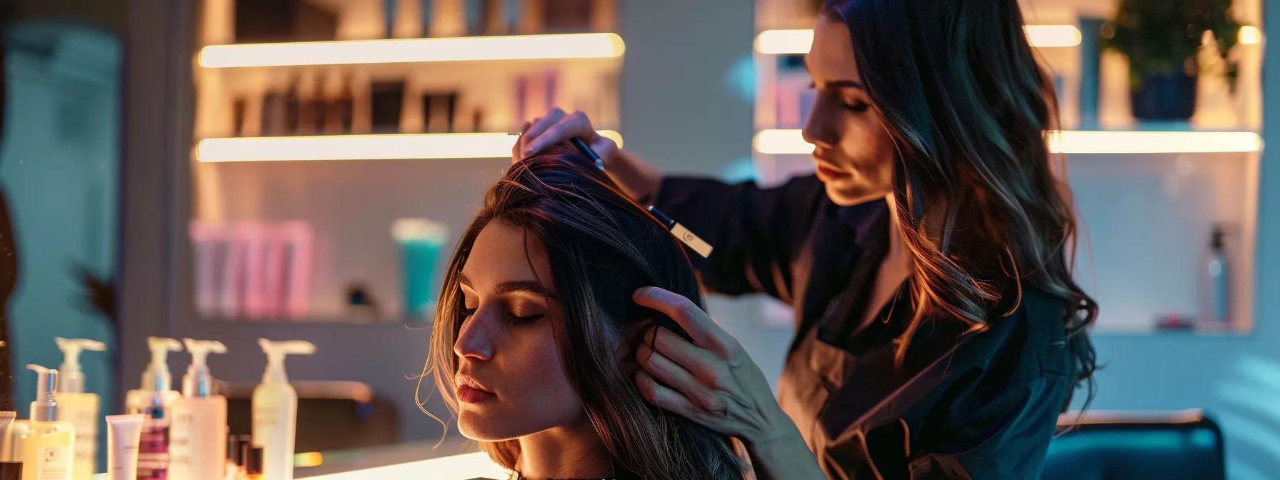 a stylist in a los angeles salon giving a customer a luxurious hair treatment.