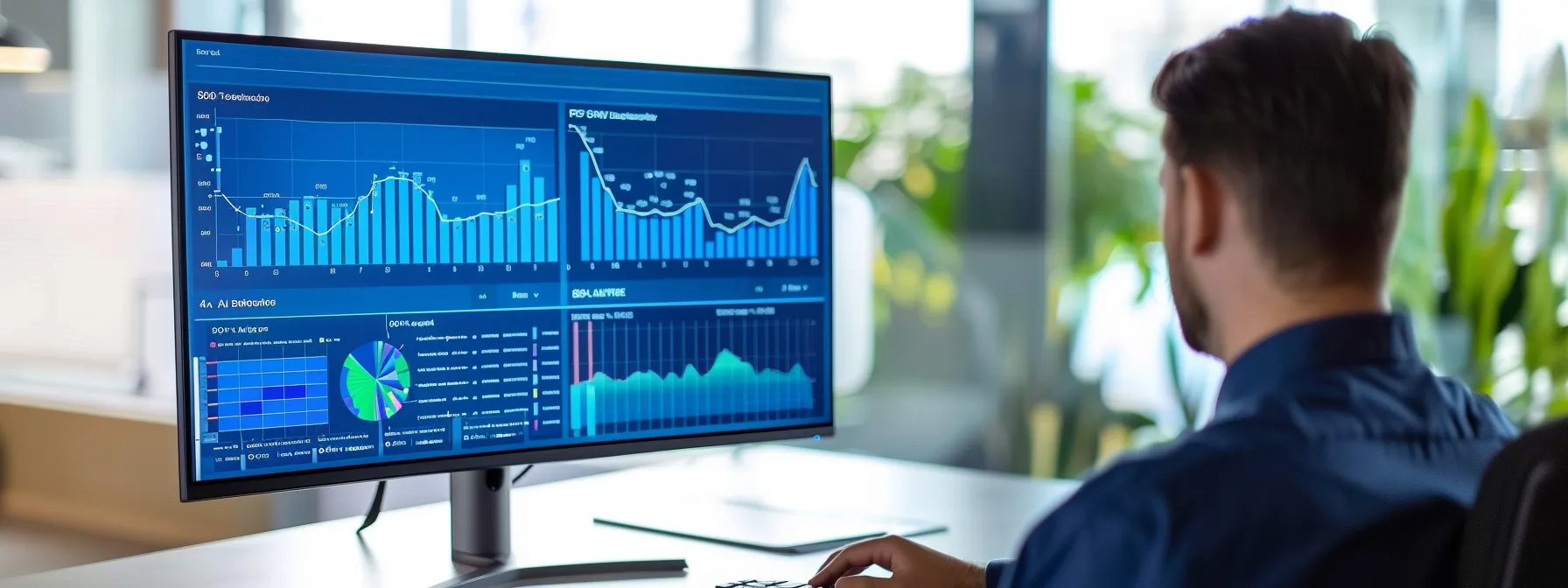 a person looking at a computer screen with graphs and charts showing seo performance for melbourne keywords.