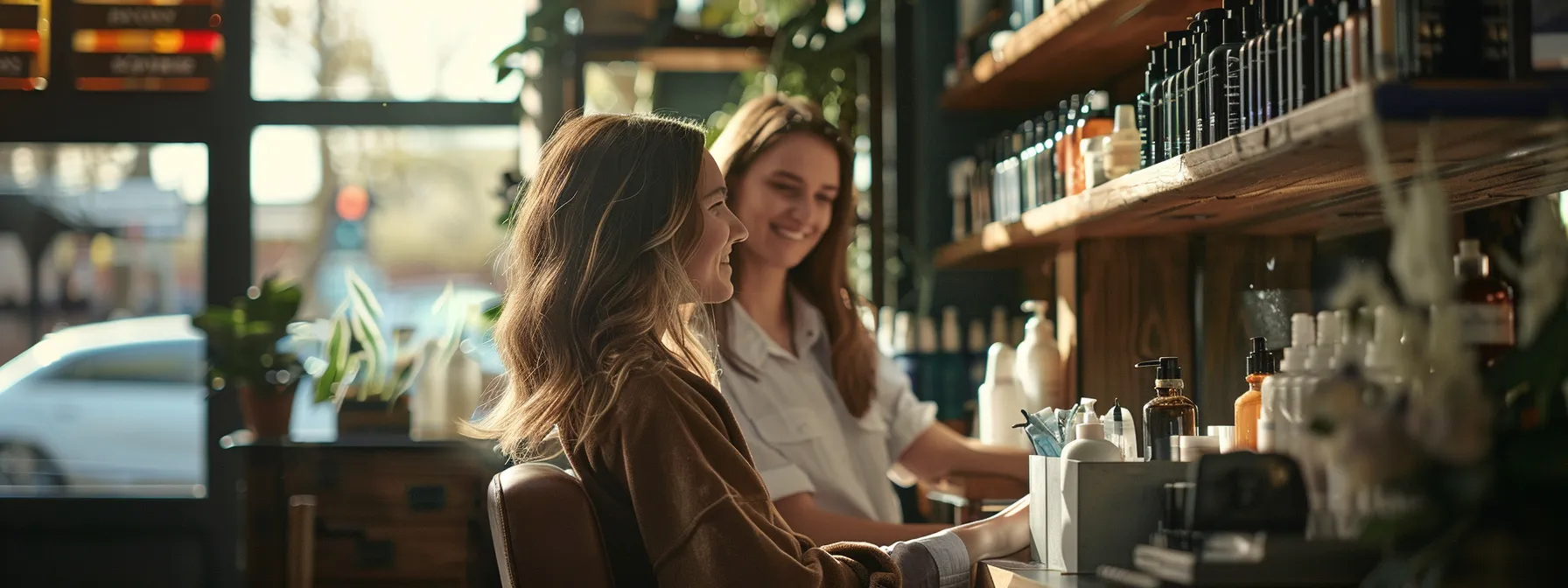 a hair salon owner collaborating with a local business owner on a marketing campaign.