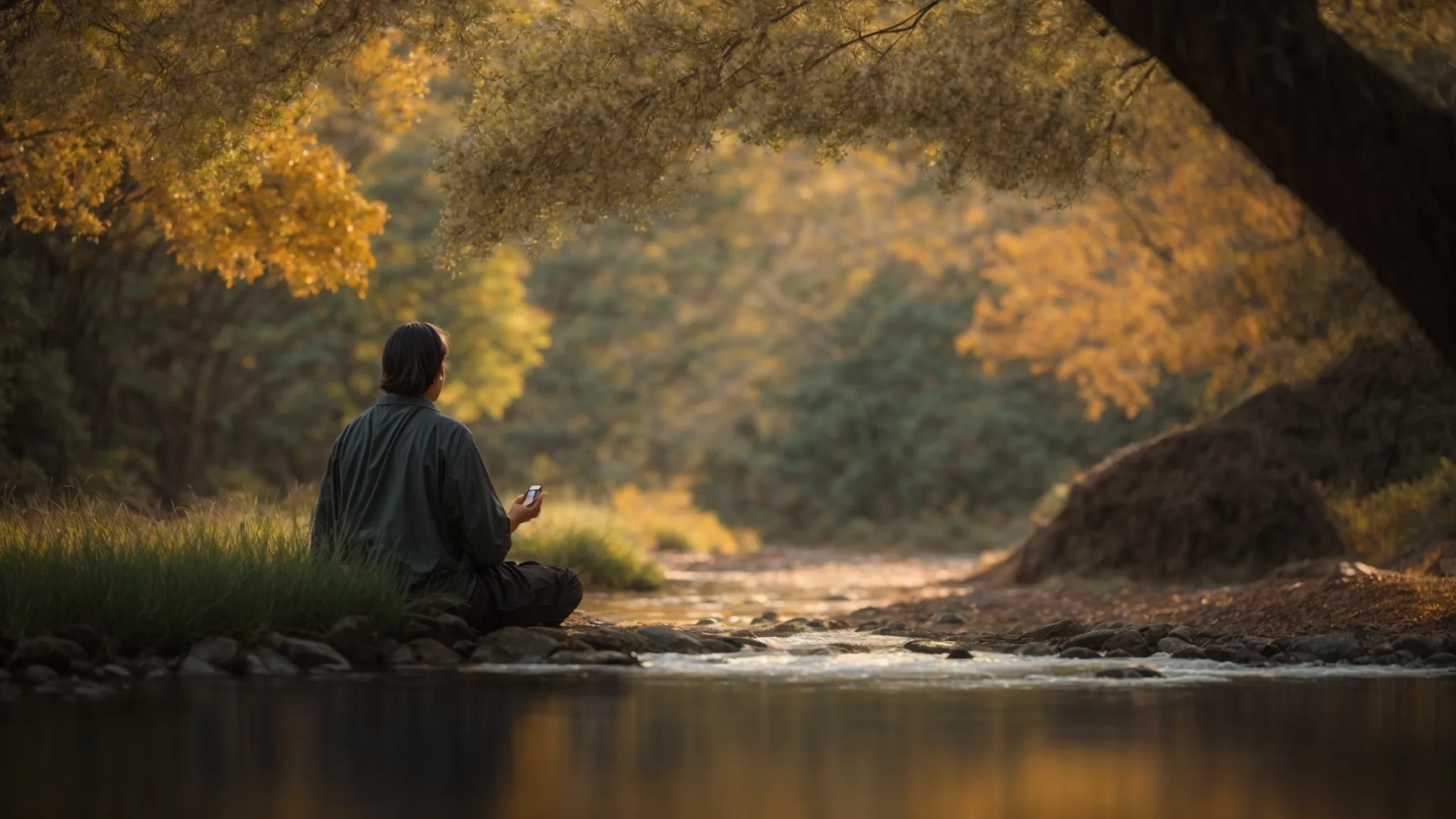 a person engaging in mindful meditation in a peaceful, serene setting.