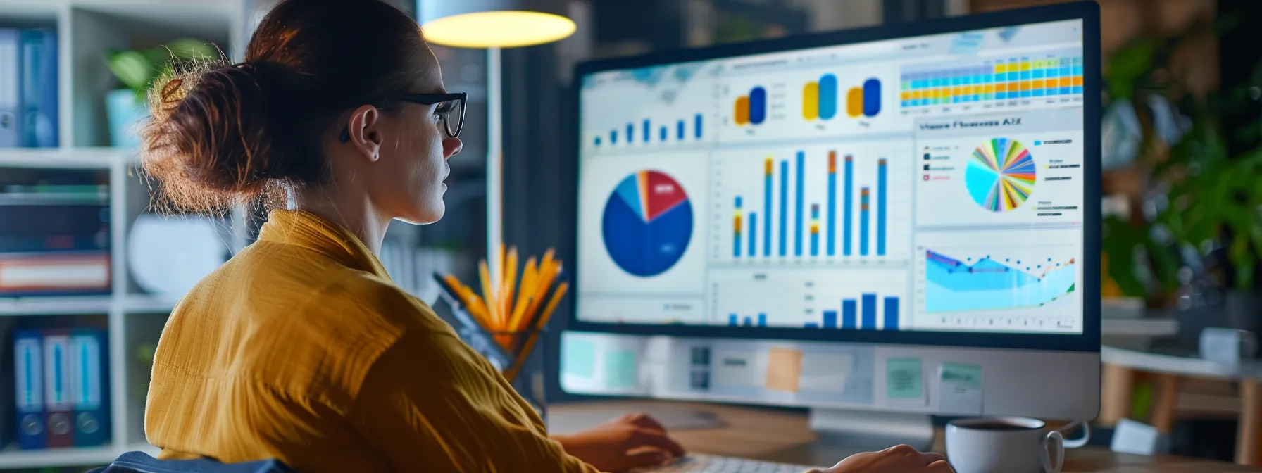 a person analyzing data on a computer screen showing insights on online reputation management.