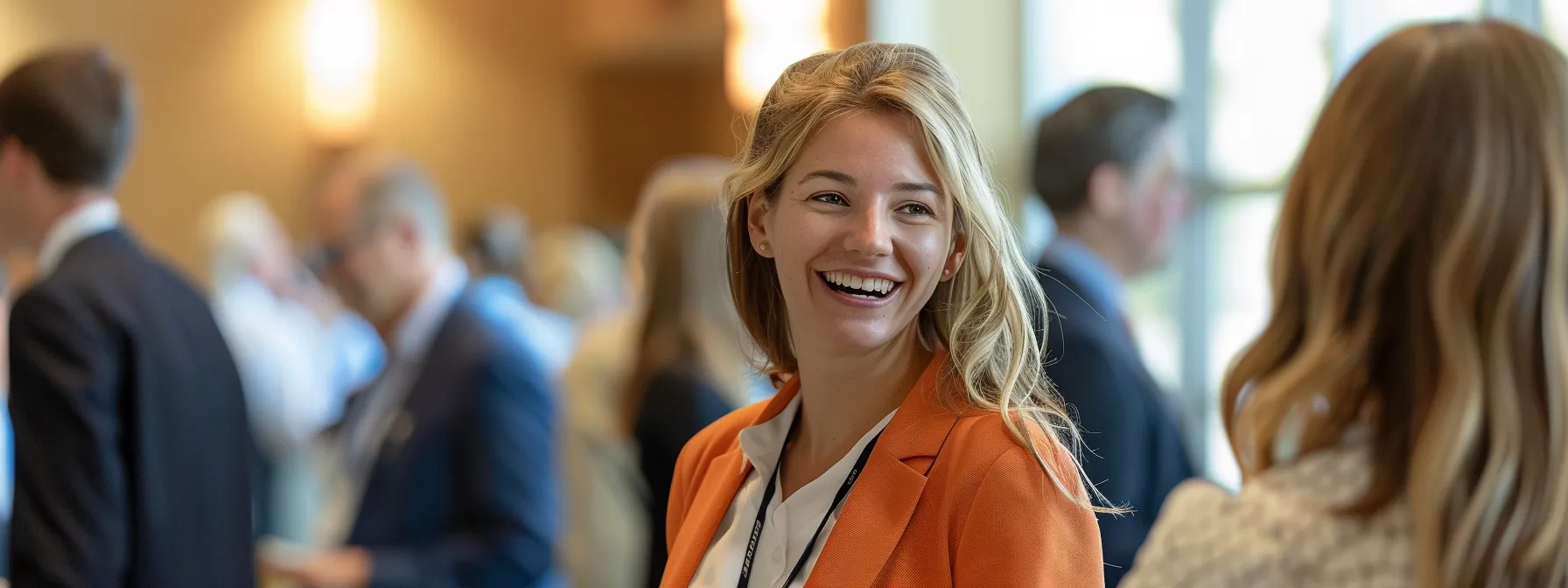 a hematologist networking with other medical professionals at a conference.