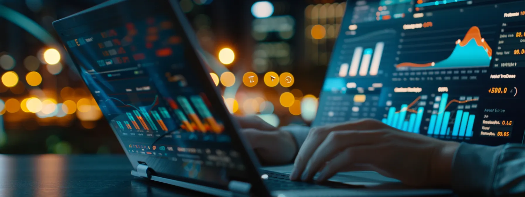 a person typing on a laptop with a website analytics dashboard on the screen.