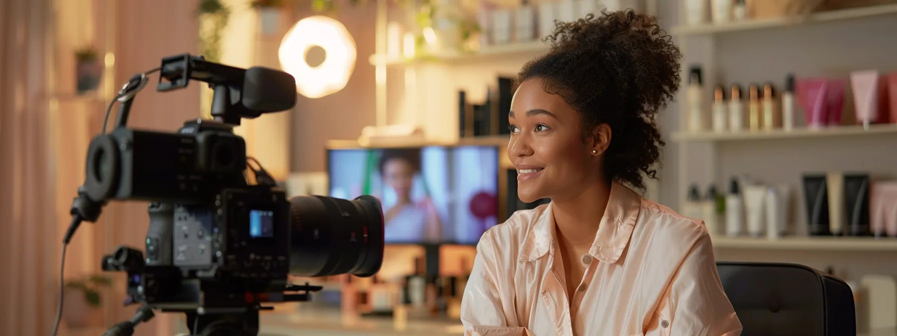 a cosmetologist creating a visually appealing tutorial video for their clients.