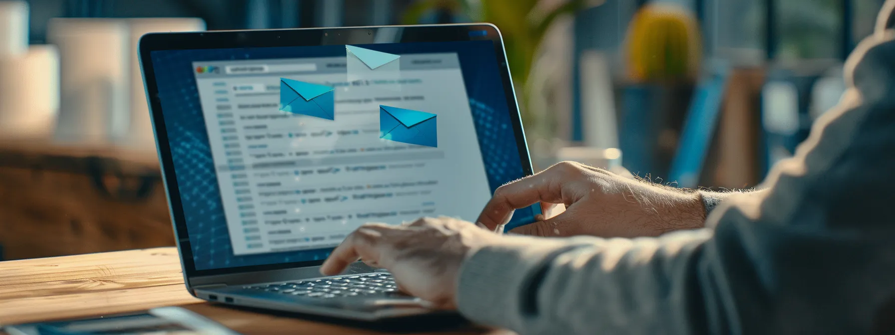 a person setting up automated email workflows on a laptop, selecting targeted segments and customizing email templates.