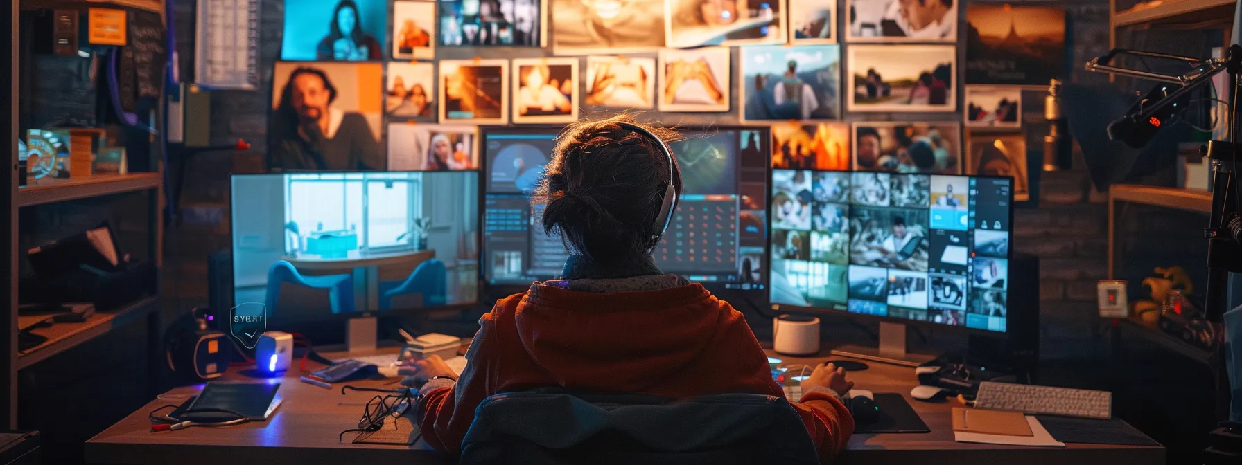 a person in melbourne fl working on a computer, surrounded by local news outlets and community sites, while engaging with social media influencers.