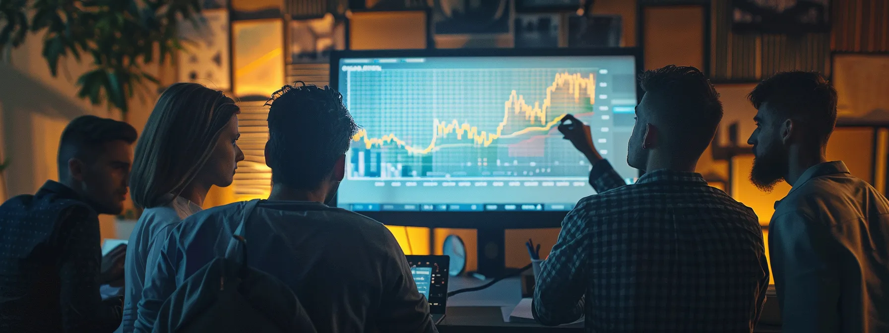 a group of people gathered around a computer screen displaying a graph of increasing website traffic in melbourne.