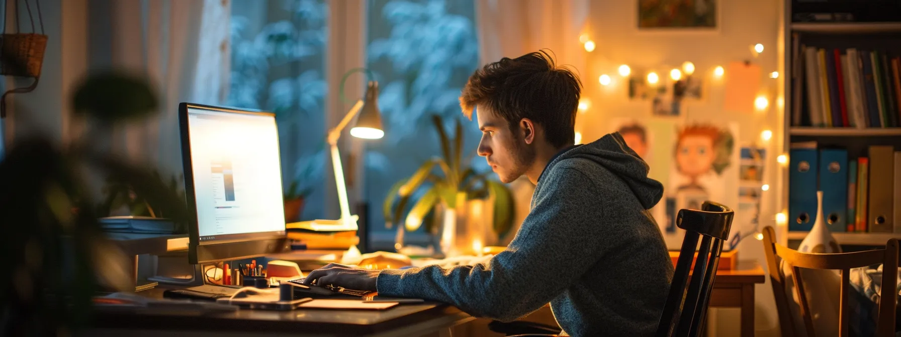 a person working diligently at a computer, optimizing landing pages and incorporating effective call-to-action elements to enhance website lead generation.