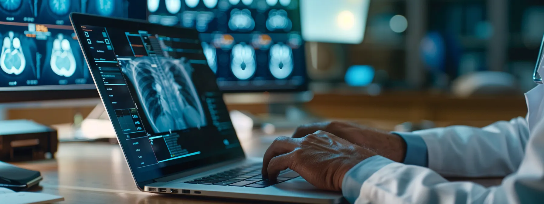 a person accessing a radiology clinic website on a laptop with clear and organized visuals.