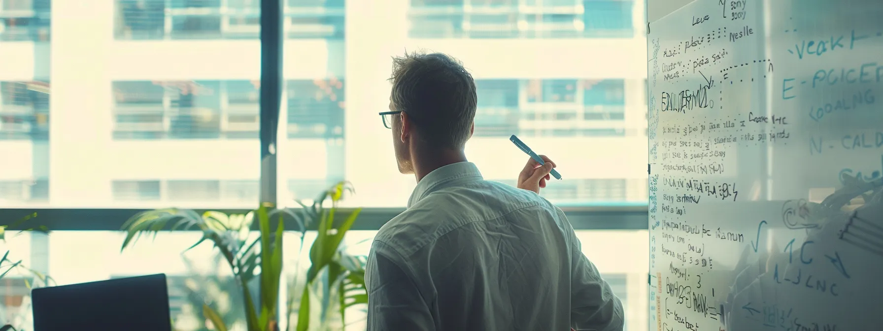 a person writing a script on a whiteboard with a marker.